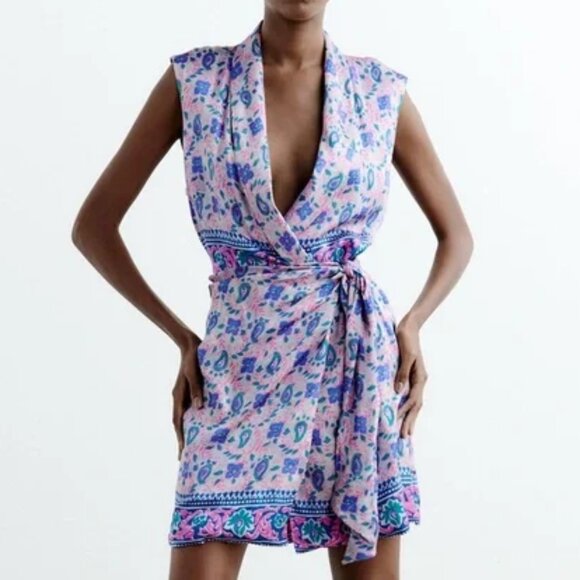 Zara Women’s Wrap Mini Dress Multicolor Medium - Picture 1 of 11